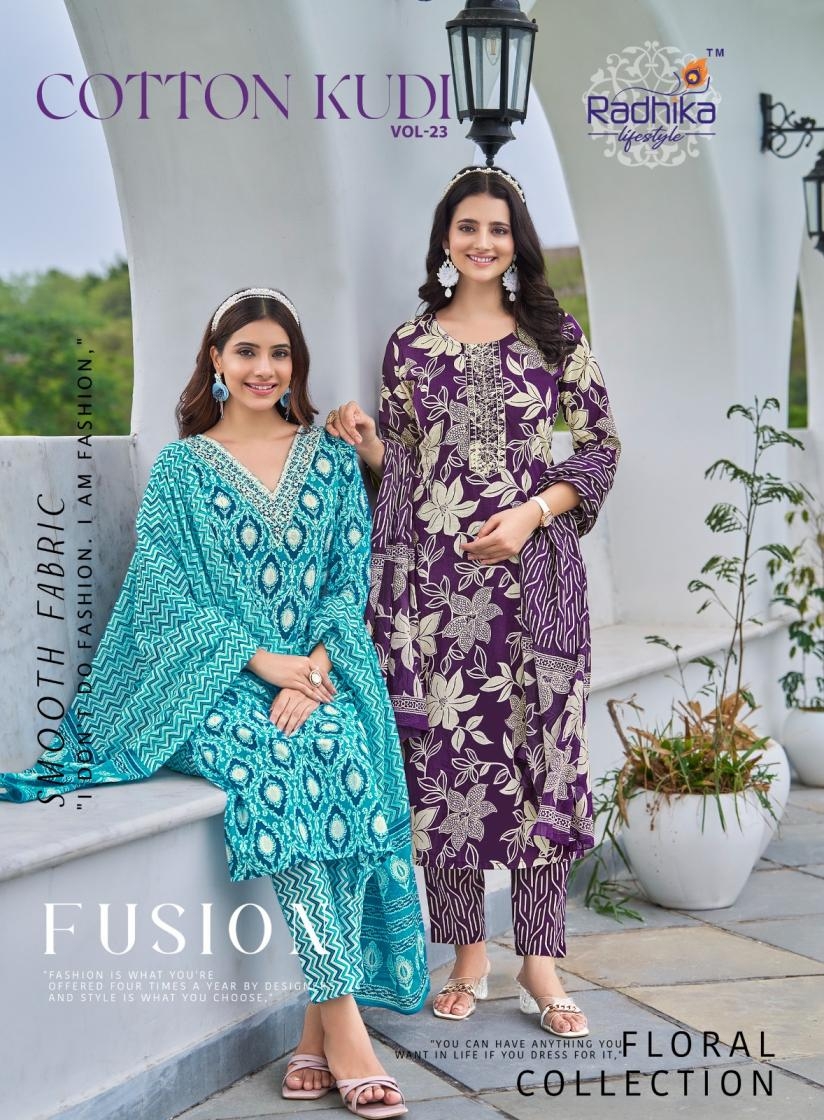 radhika cotton kudi vol 23 series 23001-23008 pure cotton wholesale suit 
