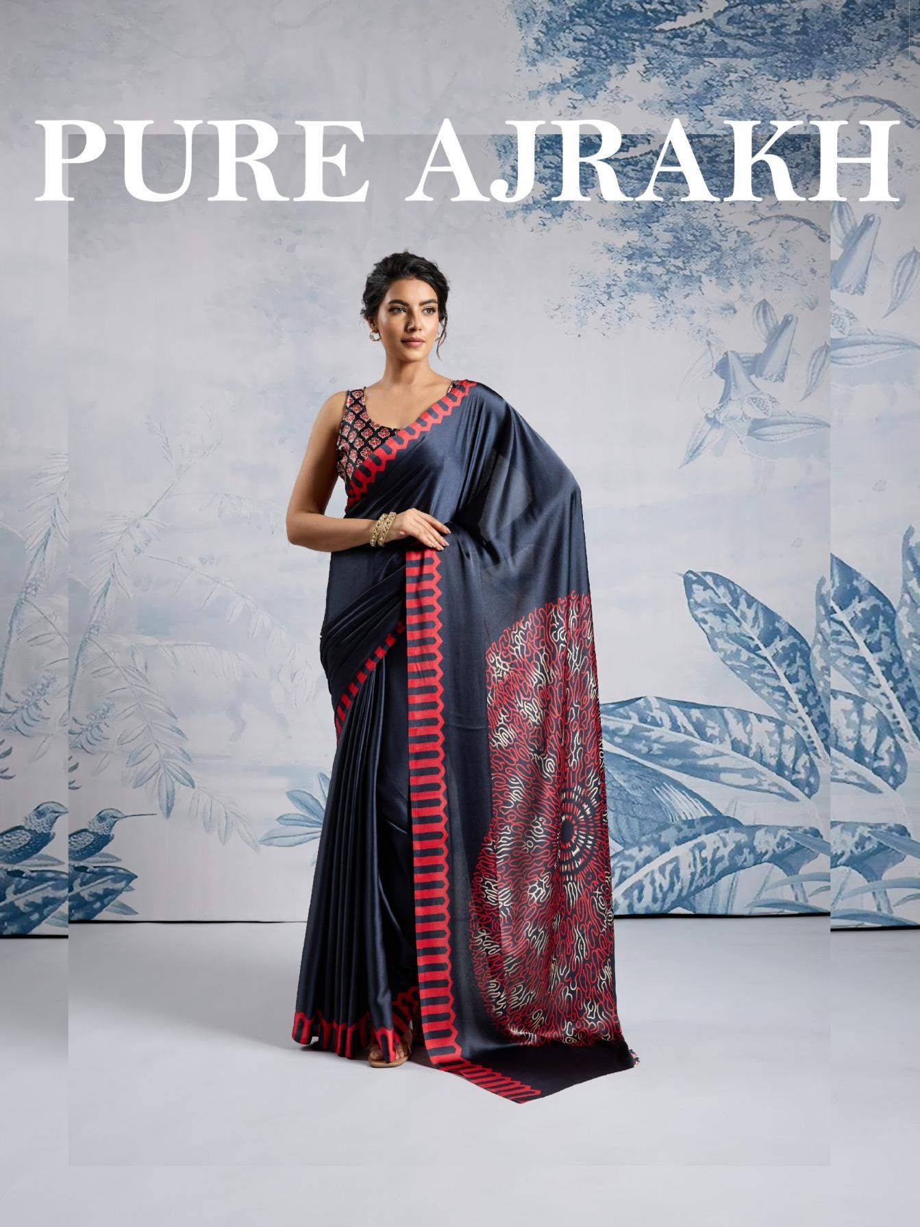 rajtex pure ajrakh series 006 modal satin wholesale saree