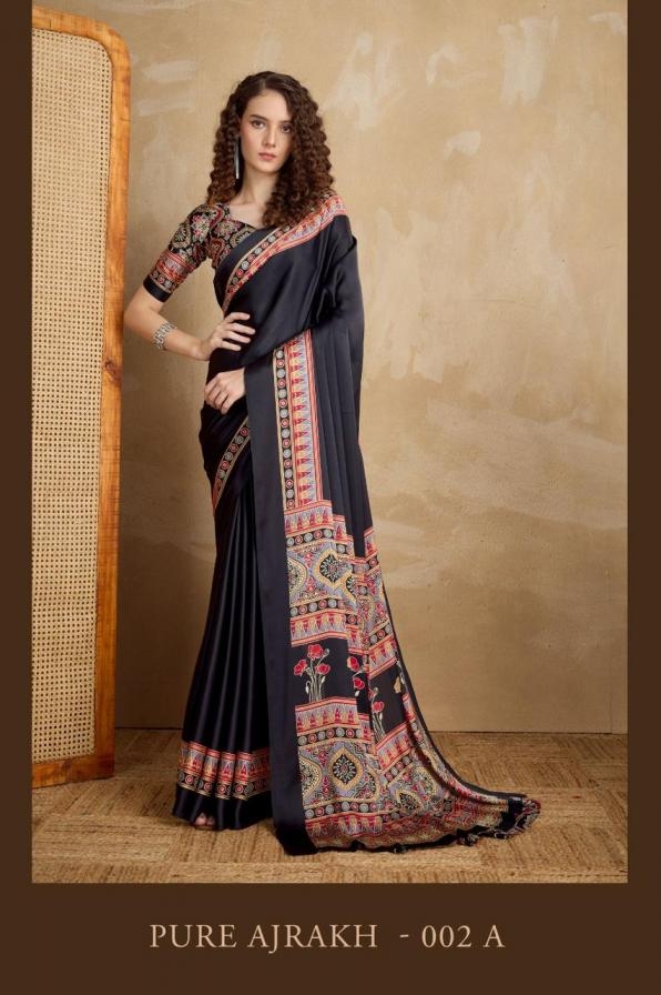 rajtex pure ajrakh vol 2 series 002 satin crepe wholesale saree