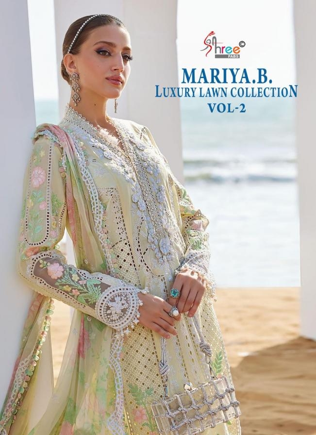 shree fabs mariya b luxury lawn collection vol 2 series 3939-3944 cotton wholesale suit 