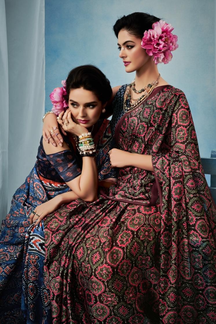 sosy ajrakh silk series 71-76 Satin Georgette wholesale saree