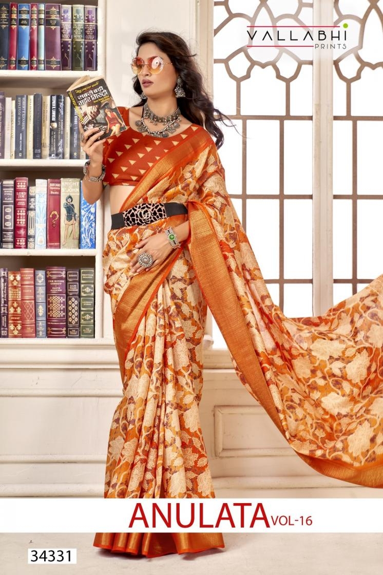 vallabhi prints anulata 16 series 34331-34336 LINEN wholesale saree