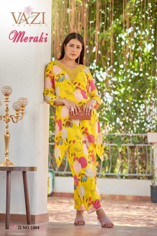 vazi fashion meraki series 1001-1006 muslin viscose wholesale co-ord sets