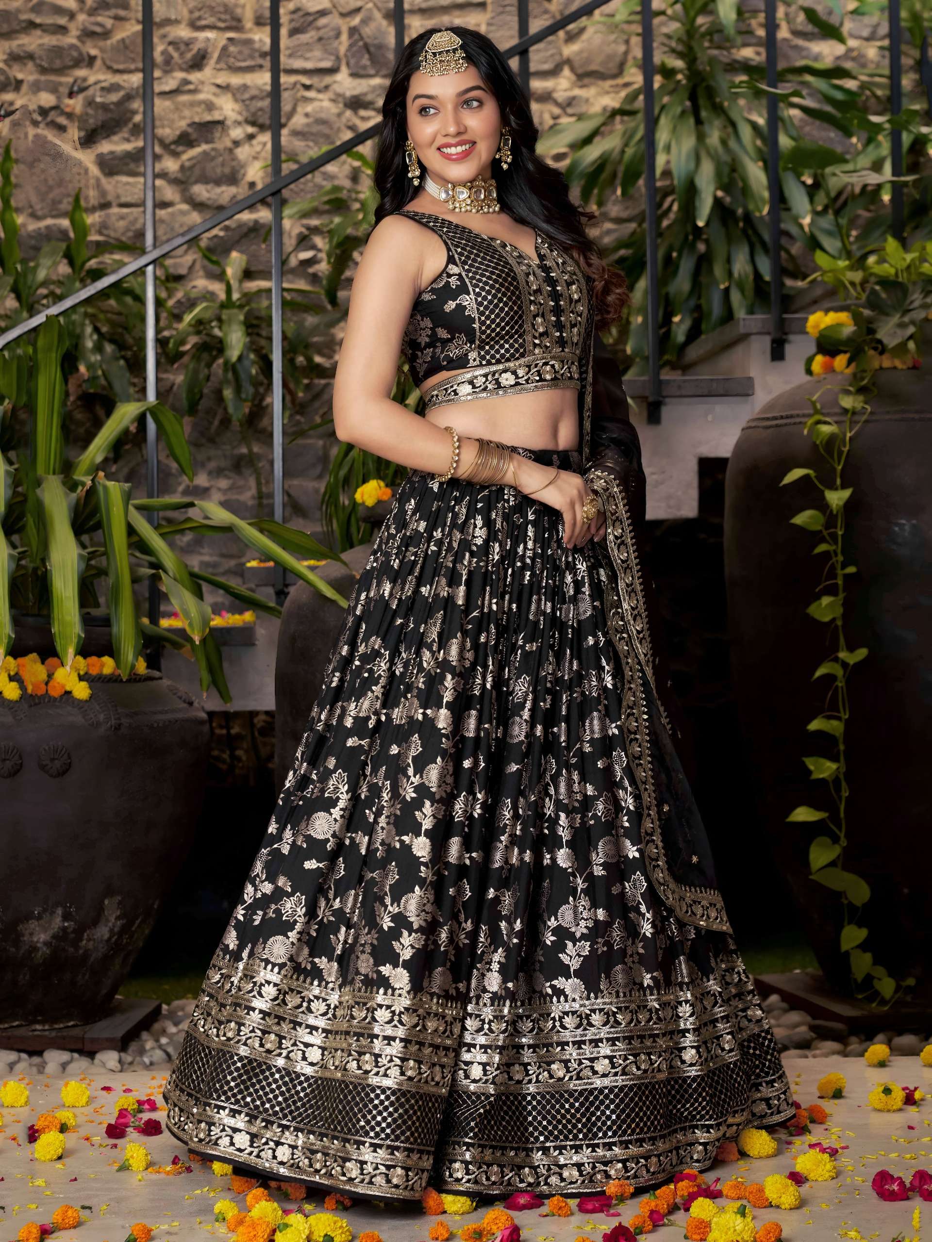 7100-BLACK Dola Silk Jacquard wholesale lehenga