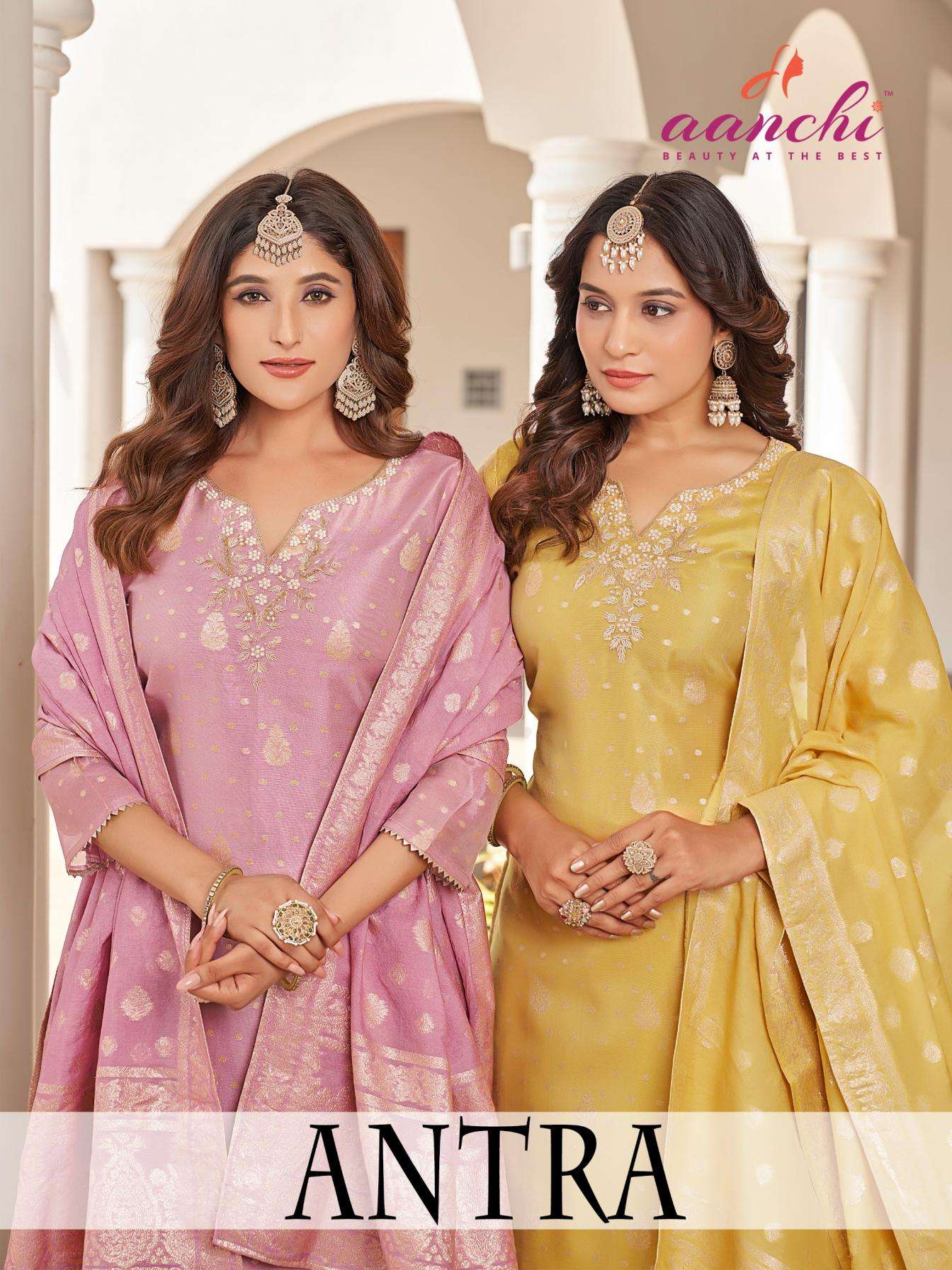 aanchi antra shimmer jacquard fashionable readymade salwar kameez in wholesale surat