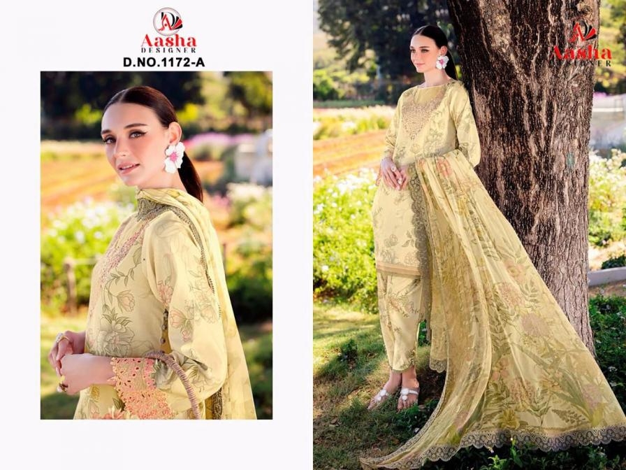 aasha designer 1172 A to B cotton pakistani printed salwar kameez in wholesale surat