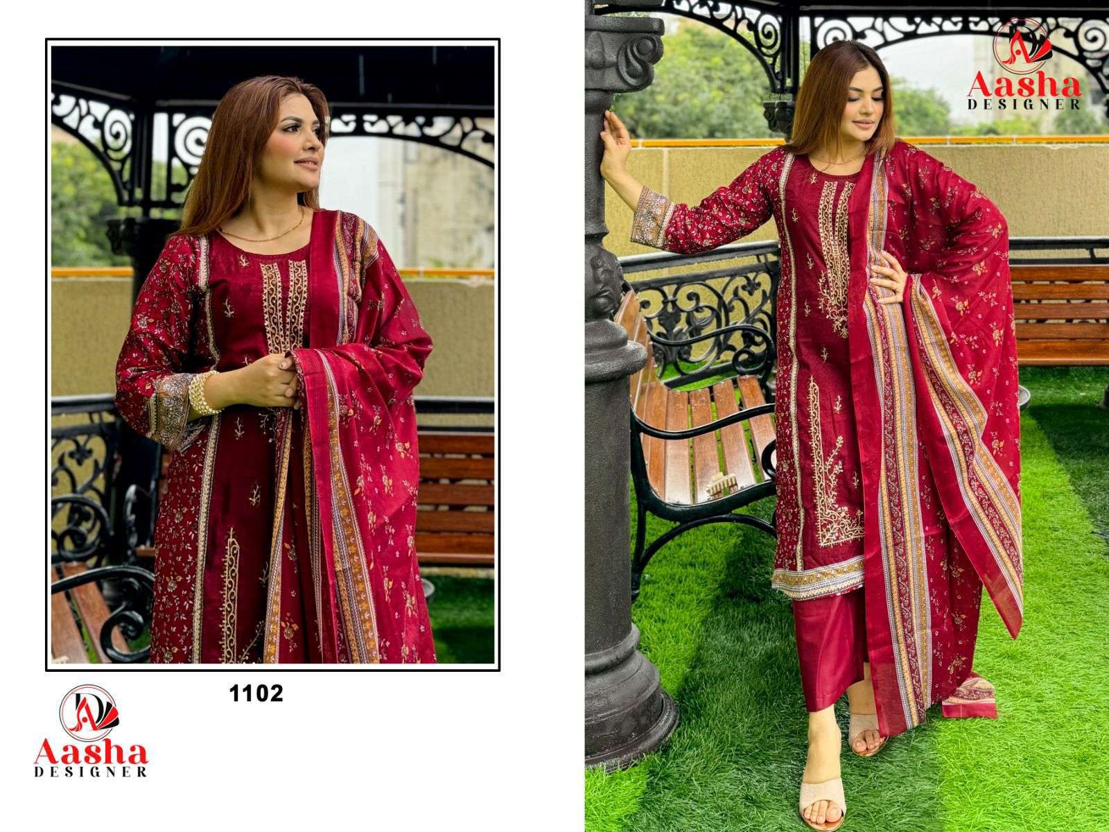 AASHA DESIGNER RIWAYAT PREMIUM 1102 Pure Cotton Print with heavy embroidery salwar kameez in wholesale surat