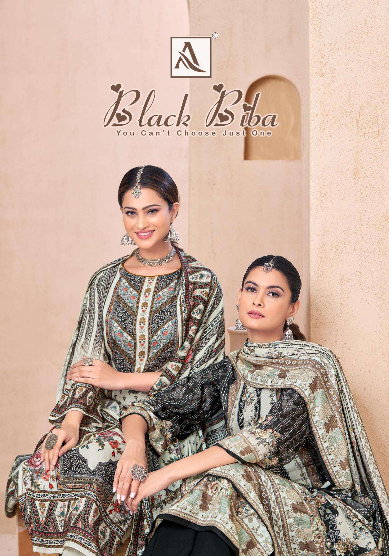 alok black biba 198881101 to 198881110 viscose muslin pakistani unstitch salwar kameez in wholesale surat