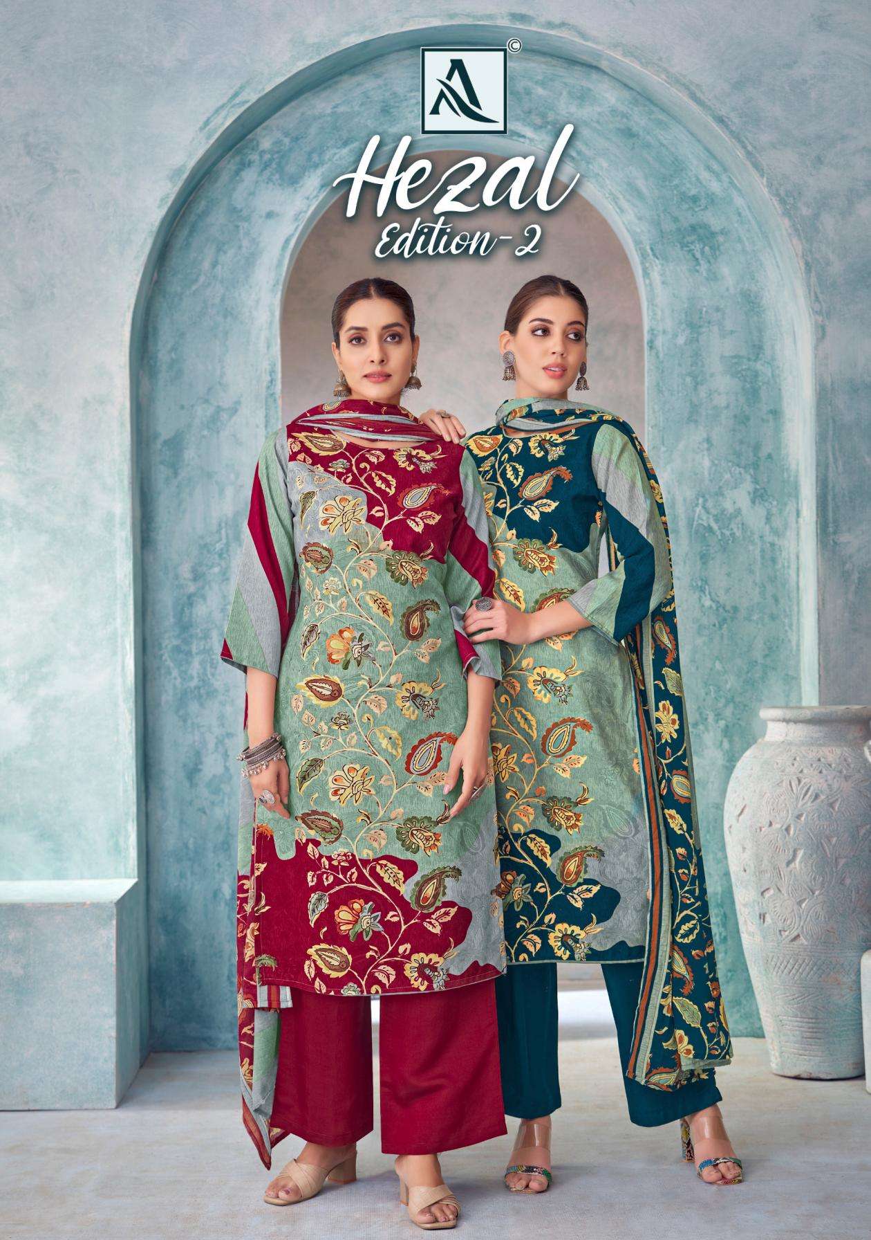 alok hezal vol 2 series 1911001 to 1911006 viscose rayon modern pakistani print salwar kameez in wholesale surat
