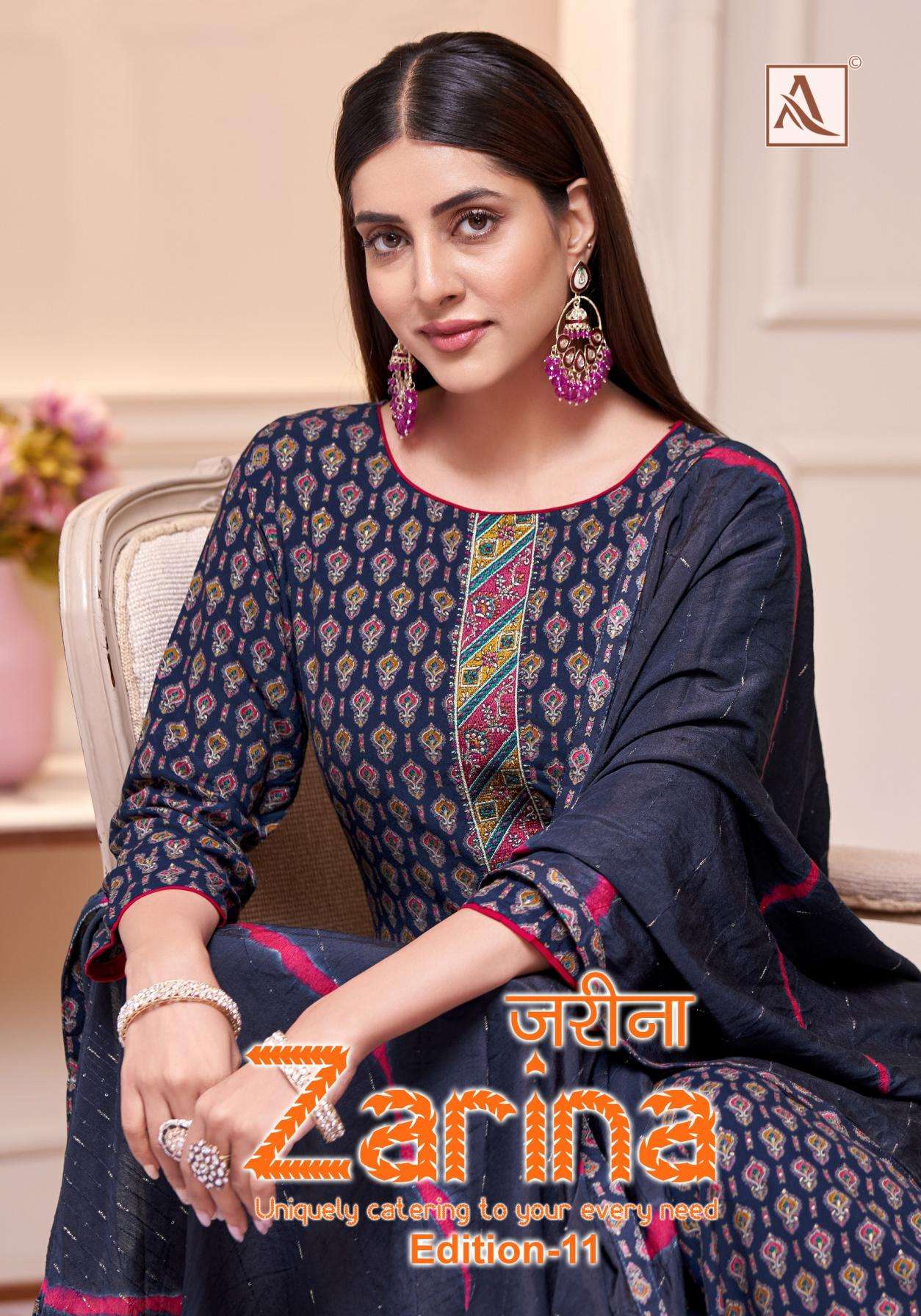 alok zarina vol 11 series 204086201 to 204086208 viscose rayon pakistani salwar kameez in wholesale surat