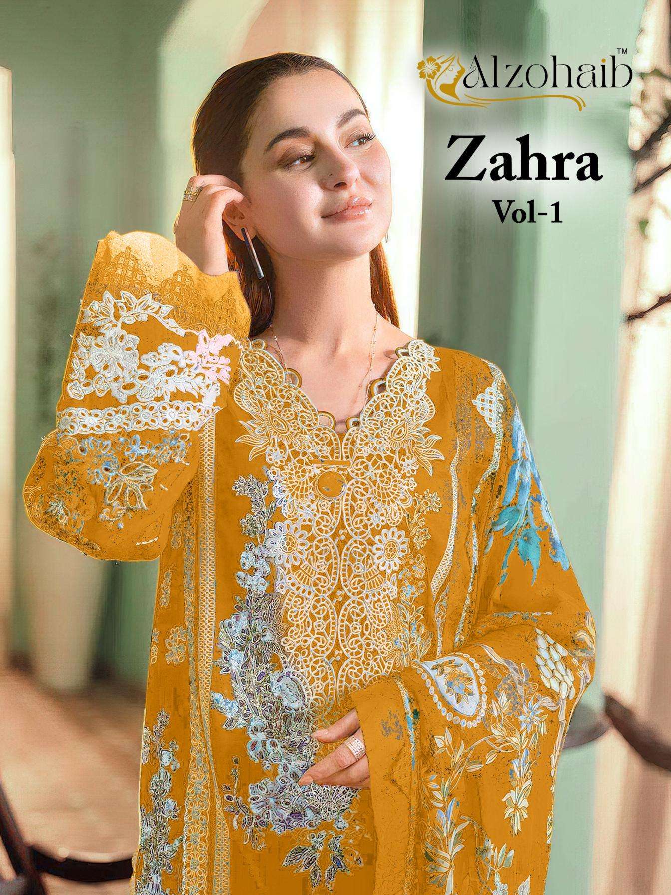 alzohaib zahra vol 1 series 1234 A to D cotton unstitch pakistani salwar kameez in wholesale surat