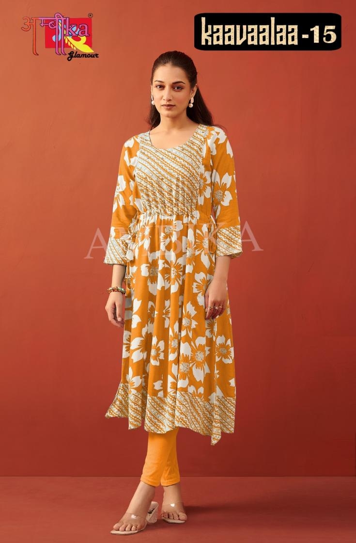 ambika kaavaalaaa vol 15 rayon readymade combo long kurtis in wholesale surat