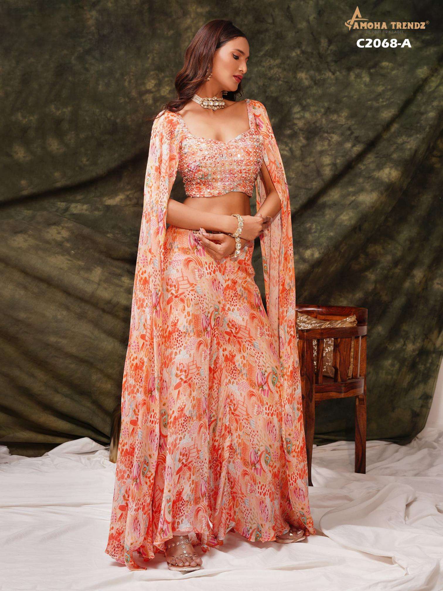 amoha trendz c2068 chinon readymade traditional crop top for girls