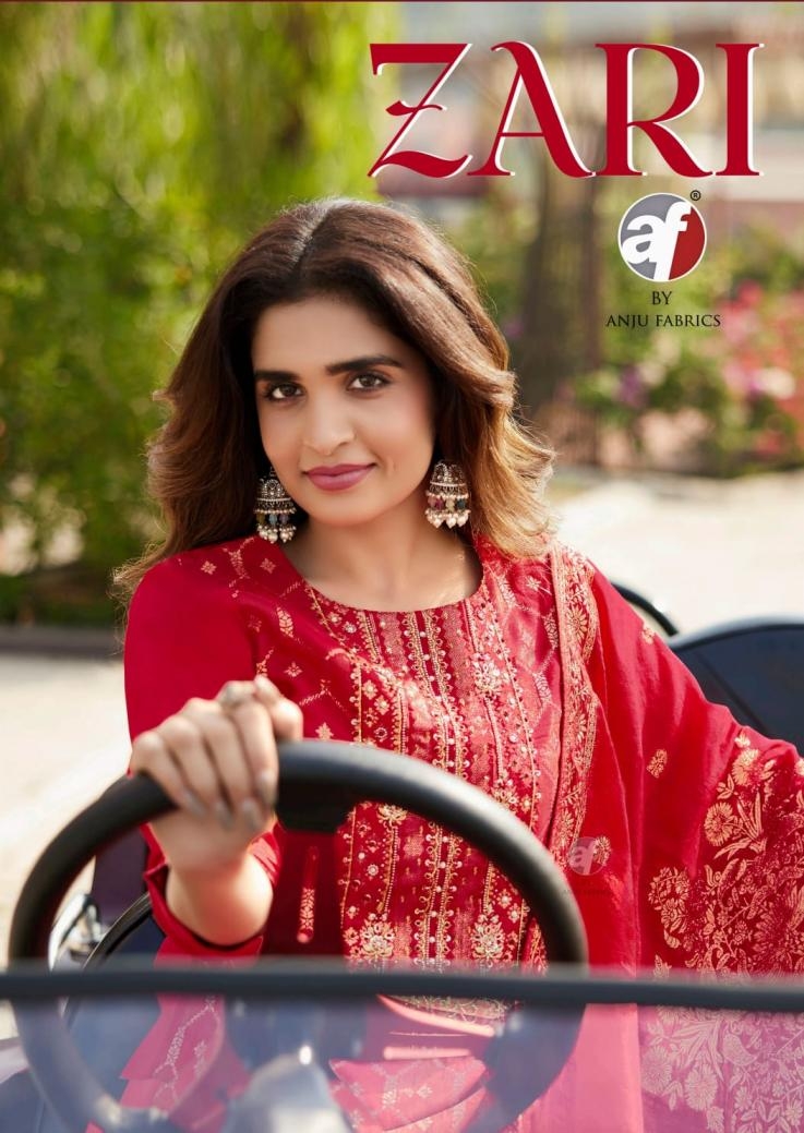 anju fab launch zari series 4081 to 4084 dola silk with jacquard readymade suit in wholesale surat