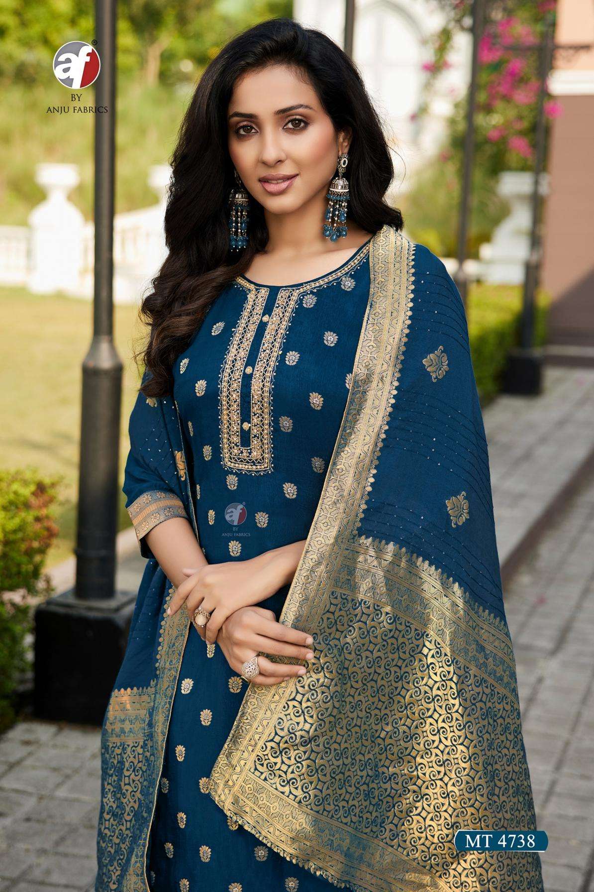 anju fab mt 4738 dola silk jacquard readymade party wear combo suit in wholesale surat