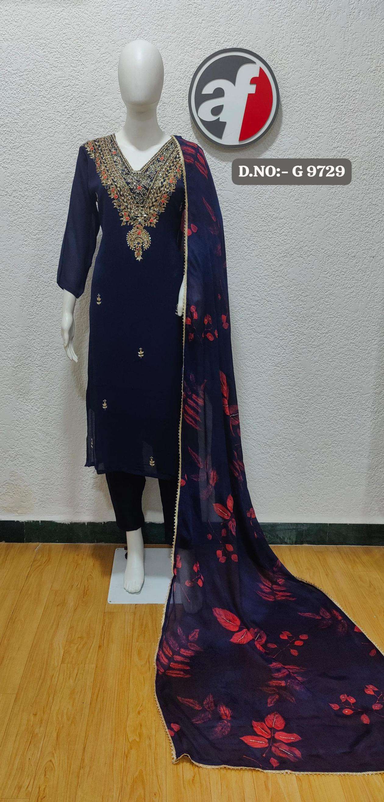 anju fab presents g 9729 chiffon readymade stylish combo salwar suit in wholesale surat