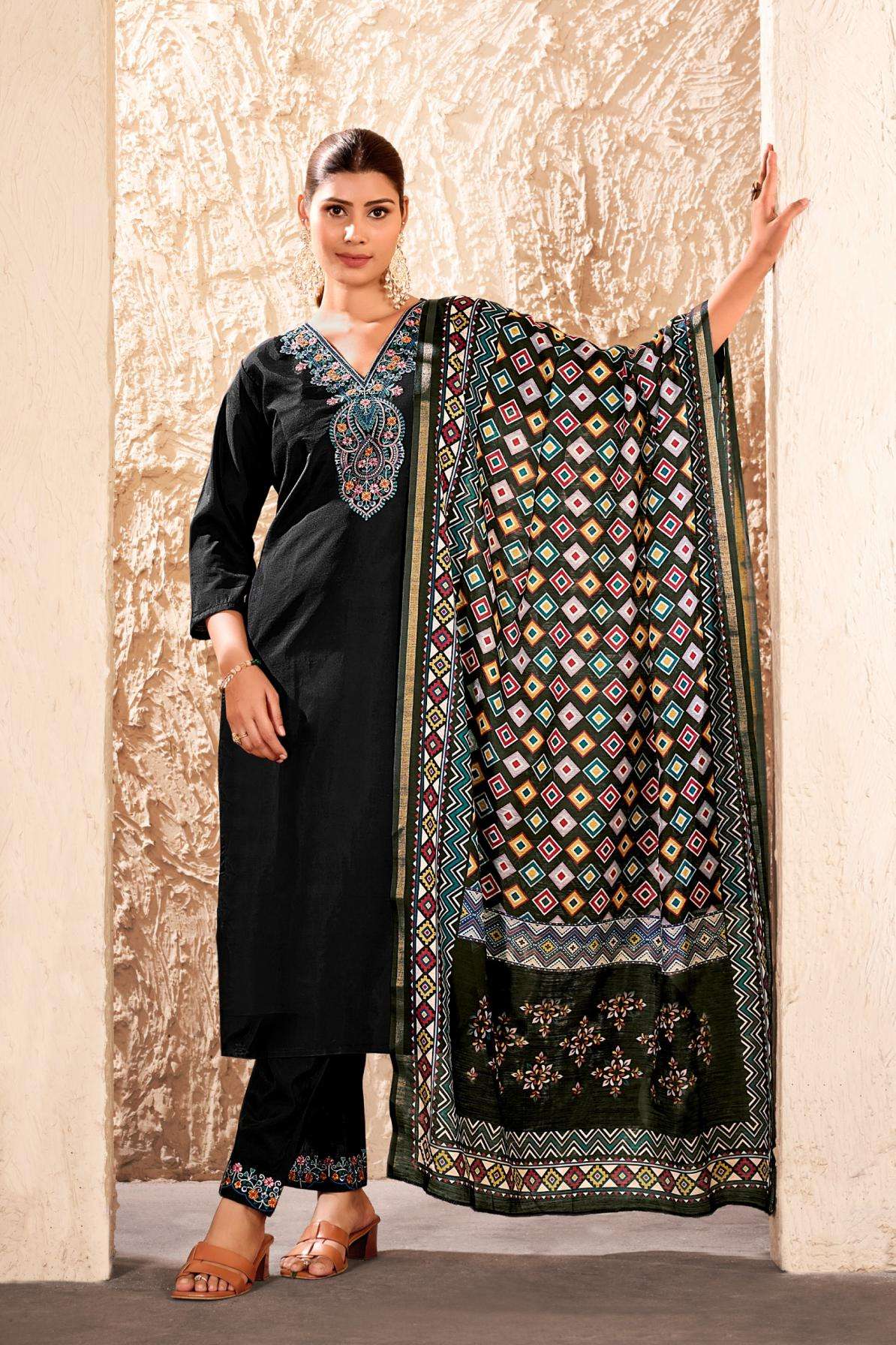 artriddh series 1001 to 1006 roman silks readymade fashionable combo suit in wholesale surat