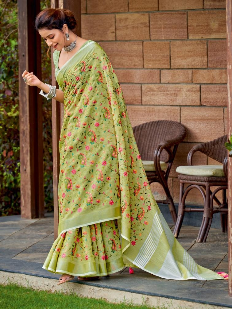 Astita KASHMIRA NX series 1002 to 1005 fancy designer linen Cotton fabric with embroidery Work saree in wholesale surat