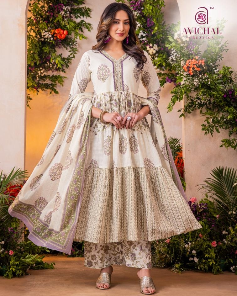 avichal creation 1044 readymade elegant style cotton combo suit in wholesale surat