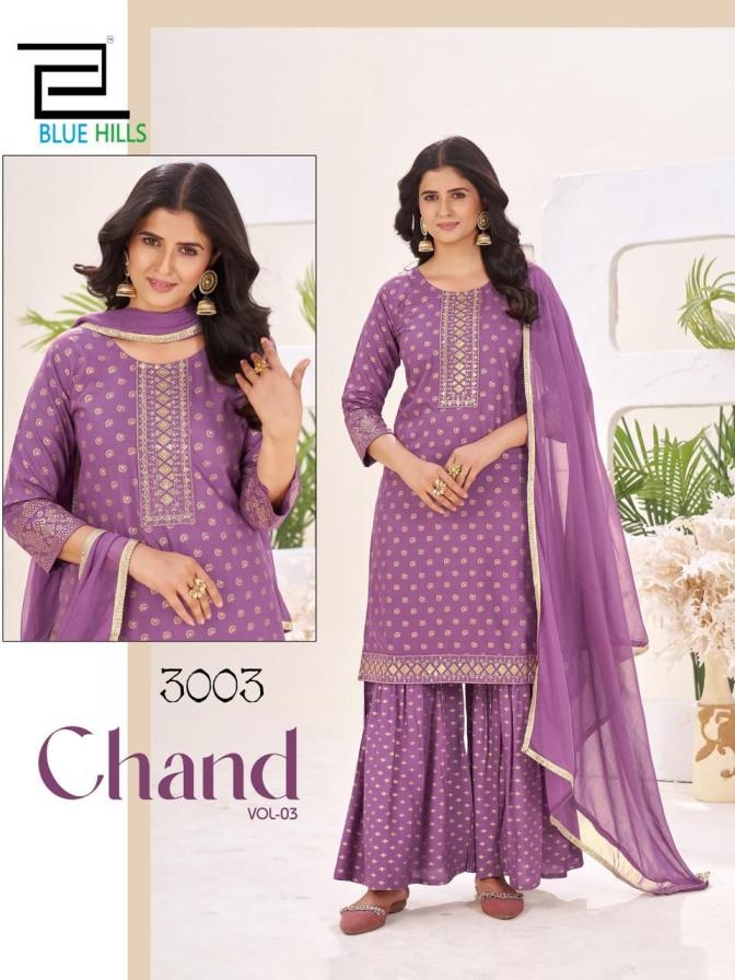 blue hills chand vol 3 series 3001 to 3008 rayon readymade classic sharara style in wholesale surat