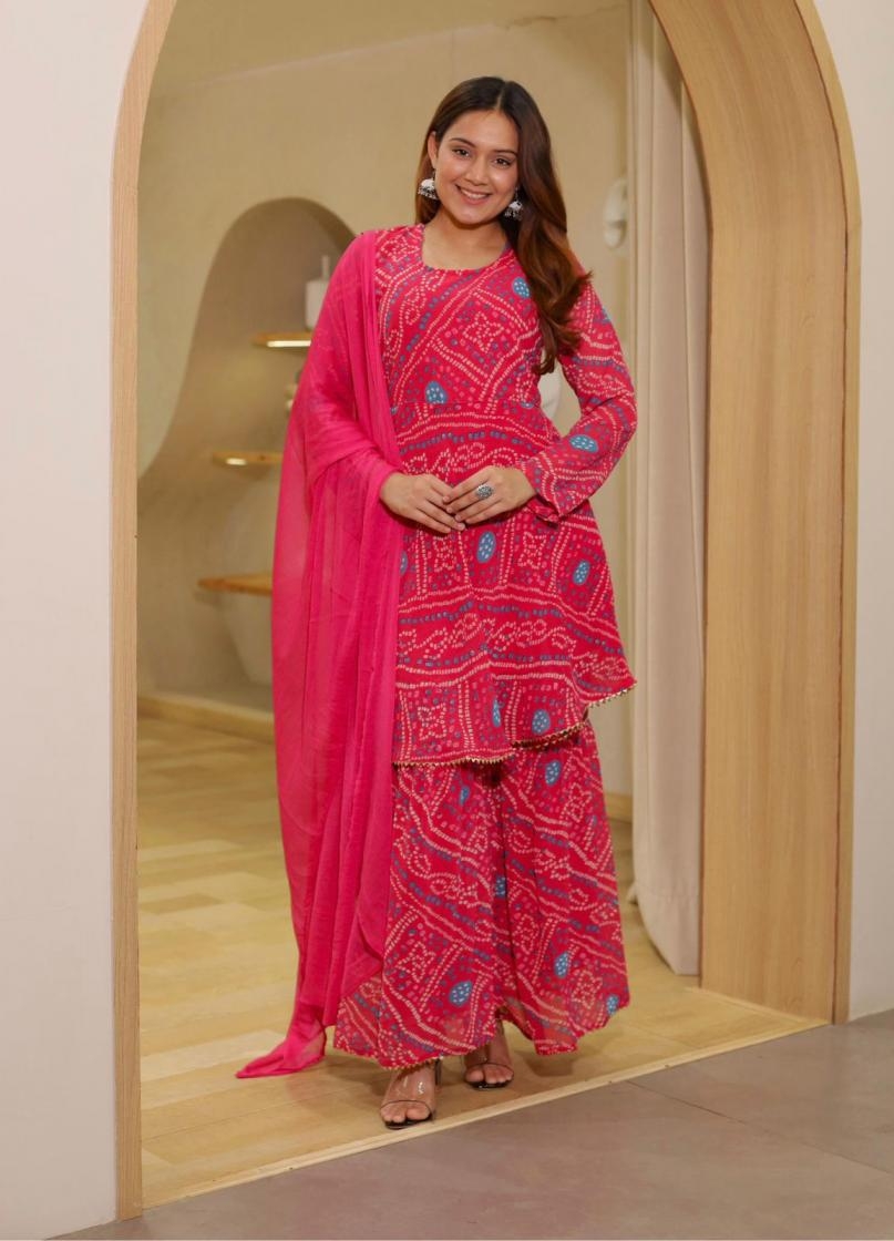 blue hills sharara special georgette print readymade sharara style suit in wholesale surat