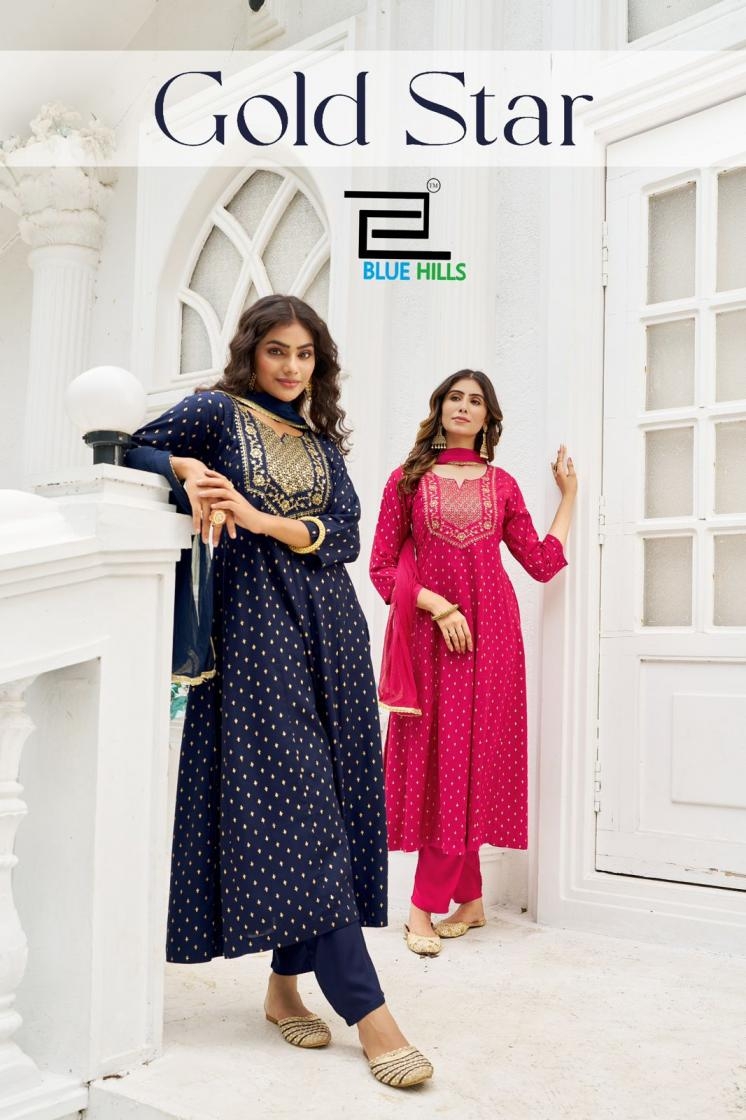 blue hills star series 1001 to 1006 gold rayon readymade classic big size suit in wholesale surat
