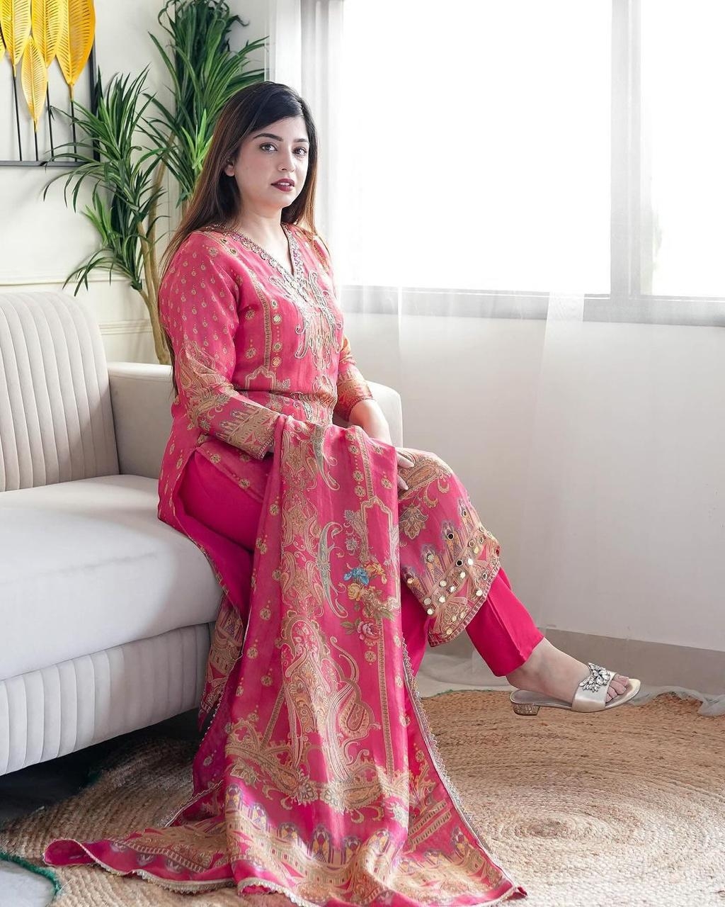 btm 525 Model satin lining with silk pent and  dupatta with embroidery work