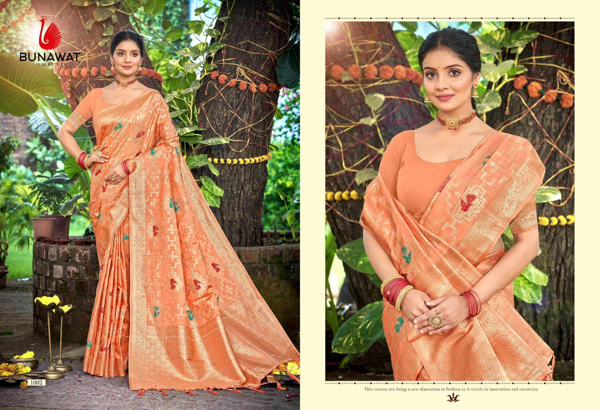 BUNAWAT Anuradha series 1001 to 1006 Havy Assam Silk With Meena Woven Work Saree in wholesale surat