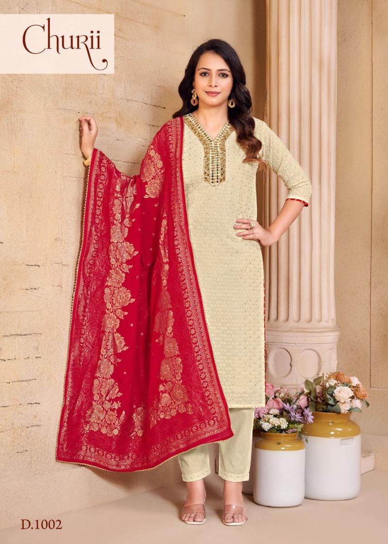 churii marigold series 1001 to 1003 kora cotton combo set readymade stylish ladies suit in wholesale surat