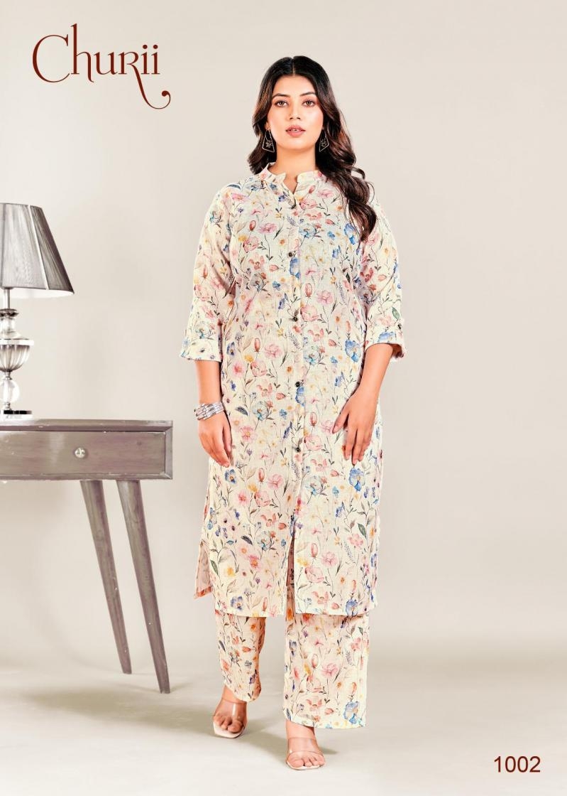churii presents regel weaves series 1001 to 1008 premium linen kurti and pant combo set in wholesale surat