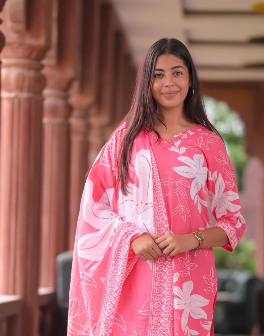 cotton 3pcs set work hit design fully stitch combo salwar kameez