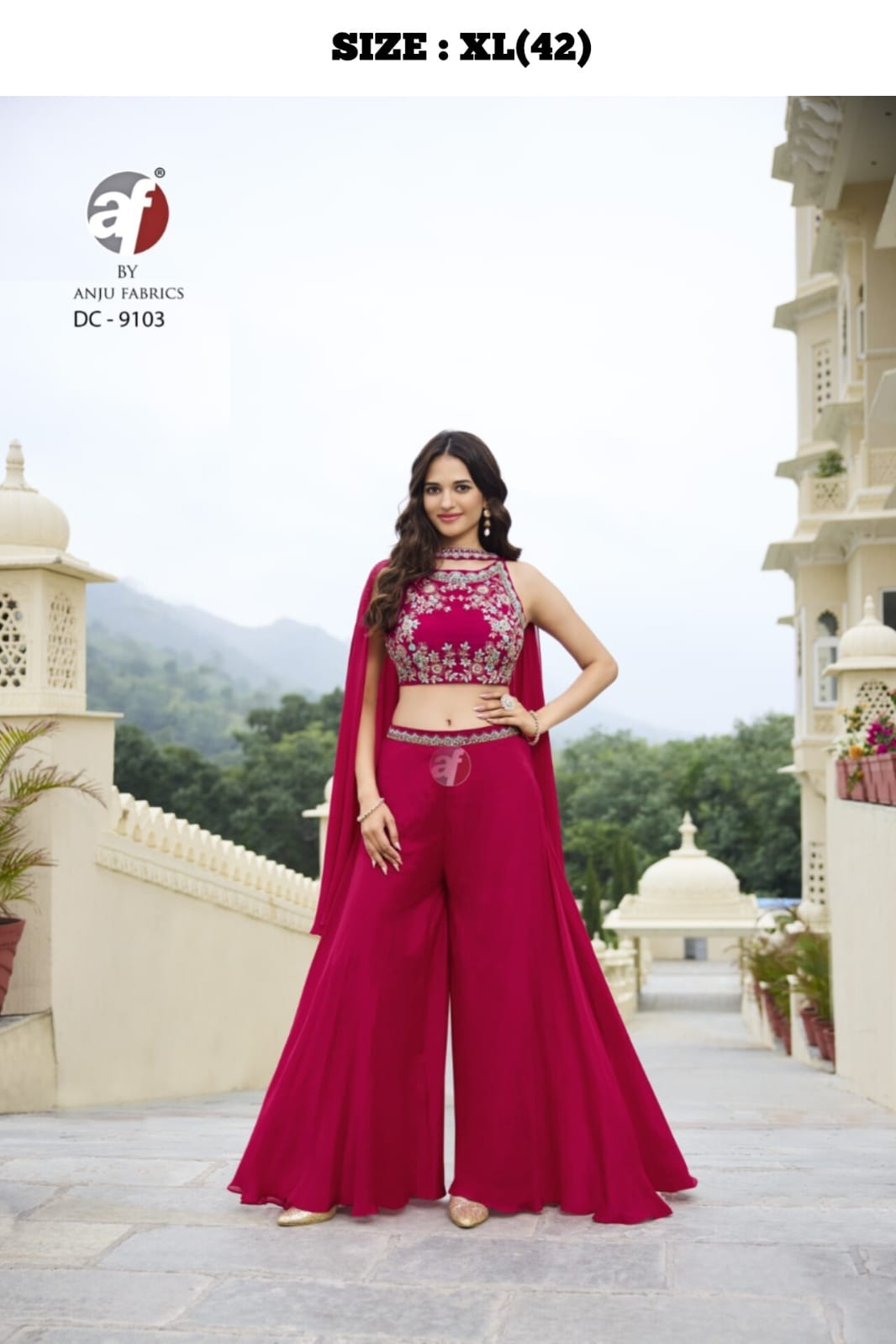 DIVIDER-1 PURE CHINON CHIFFON DESIGNER CROP TOP WITH FLARED DIVIDER n DUPATTA