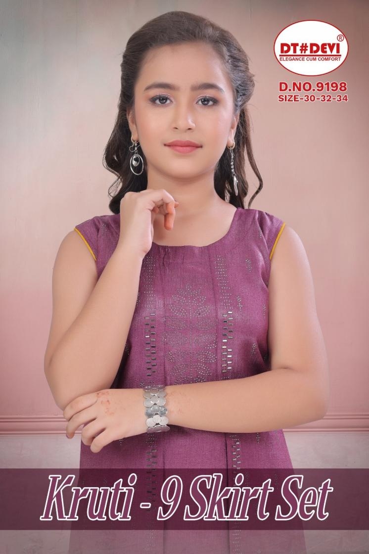 dt devi dt devi kruti vol 9 skirt set 9198 khadi rayon readymade combo kids 3pcs dressskirt set 9198 khadi rayon readymade combo kids suit in wholesale surat