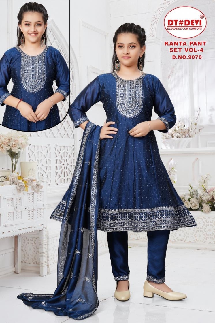 dt devi kanta pant set vol 4 readymade fancy 9070 vichtara silk kids combo in wholesale surat