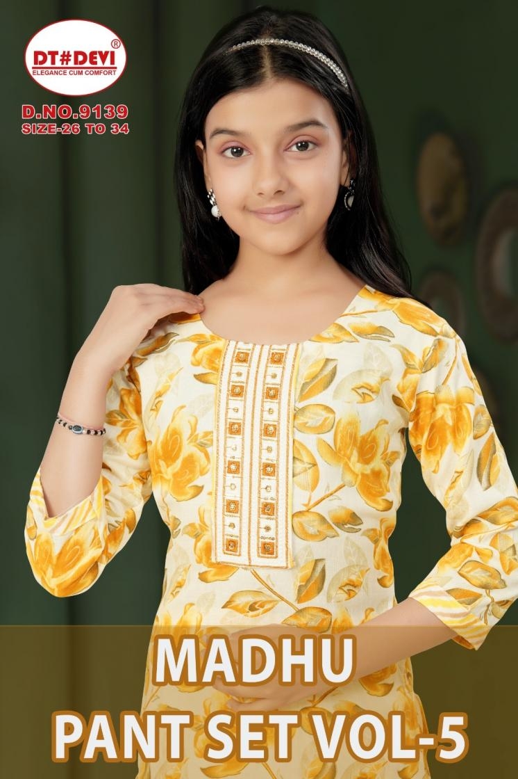 dt devi madhu pant set vol 5 series 9139 capsule print wholesale suit 