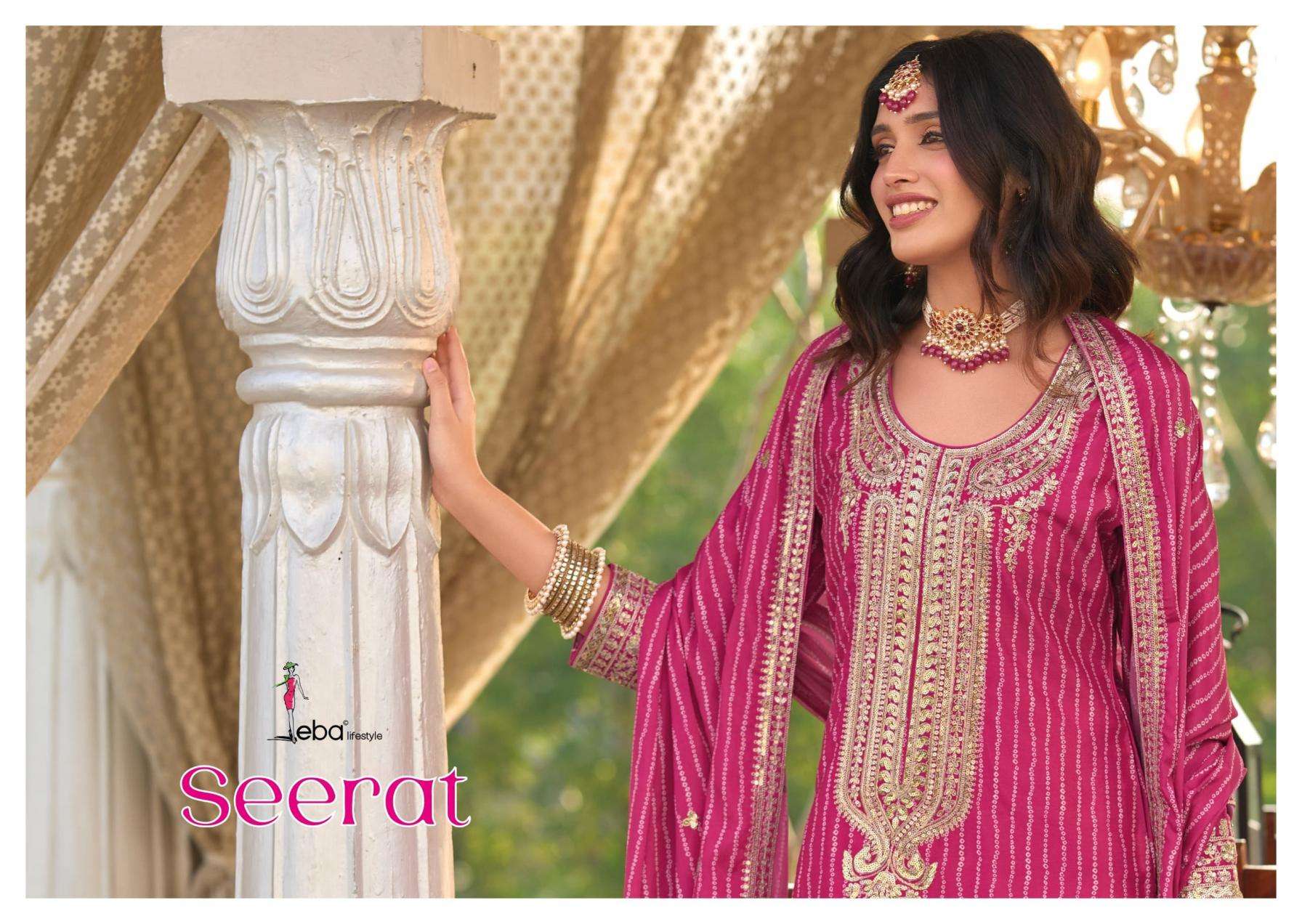eba lifestyle seerat series 1854 to 1856 chinon readymade party wear plazzo kurti with dupatta in wholesale surat