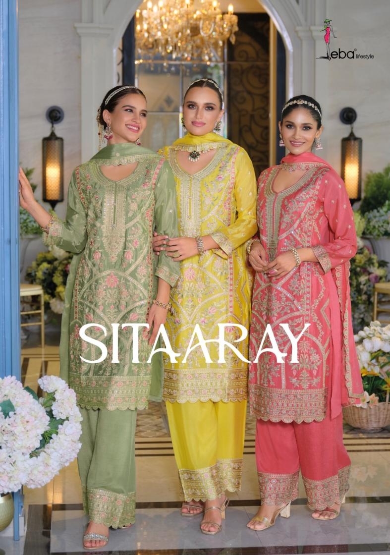 eba lifestyle sitaaray series 1917 to 1919 chinon embroidery work readymade party wear suit in wholesale surat