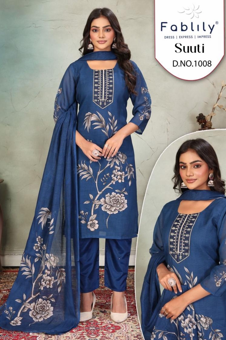 fablily suuti series 1001 to 1010 linen print readymade unique combo set suit in wholesale surat