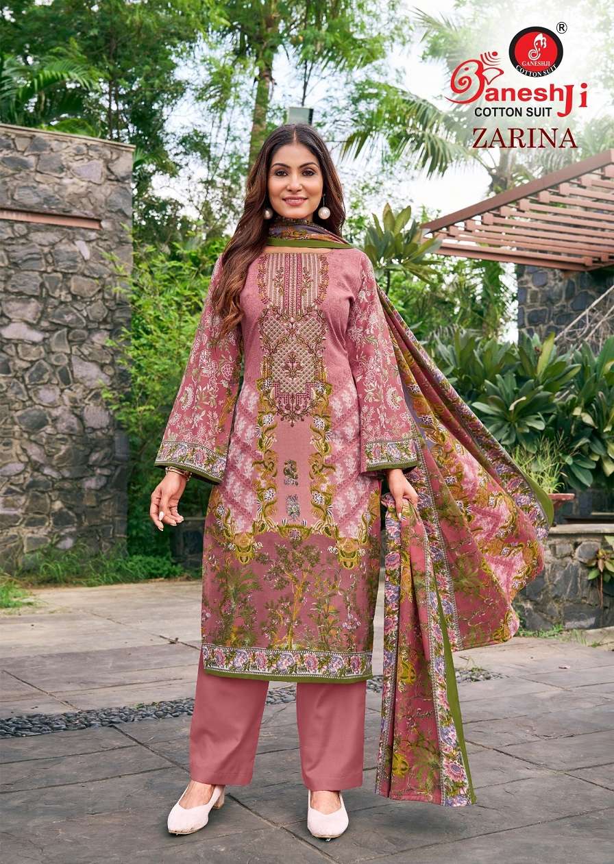 Ganeshji Zarina Vol-1 series 1001 to 1008 Soft Cotton Self Embrodery With Diamond Work salwar kameez in wholesale surat