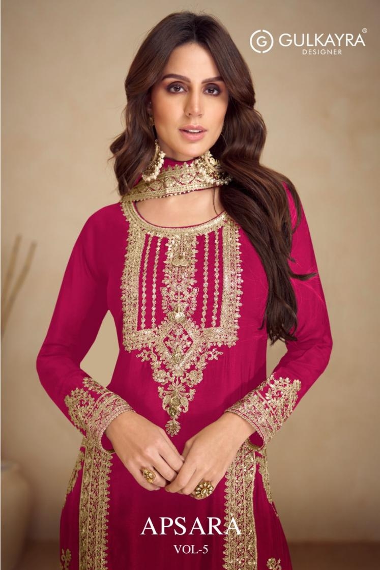 gulkayra designer apsara vol 5 series 7473 Q to U chinon exclusive readymade plazzo style suit in wholesale surat