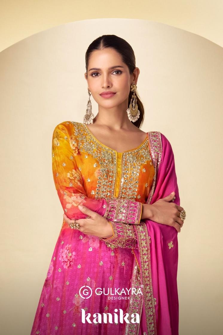 gulkayra designer kanika series 7598 to 7599 chinon readymade plazzo style suit in wholesale surat