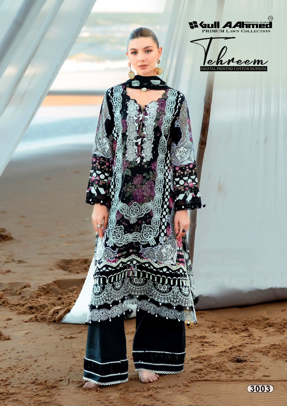 Gull Aahmed Tehreem Vol-3 series 3001 to 3006 Pure Lawn Cotton Printed Readymade Pakistani Kurti Pant With Dupatta in wholesale surat