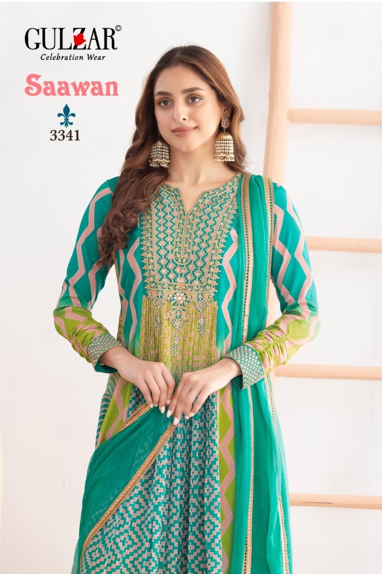 gulzar saawan series 3341 to 3343 chinon anarkali style readymade combo suit in wholesale surat