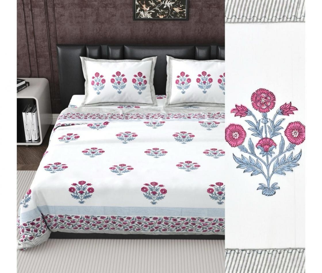 hast kala attractive cotton readymade double bedsheets with 2 pillow covers in wholesale surat
