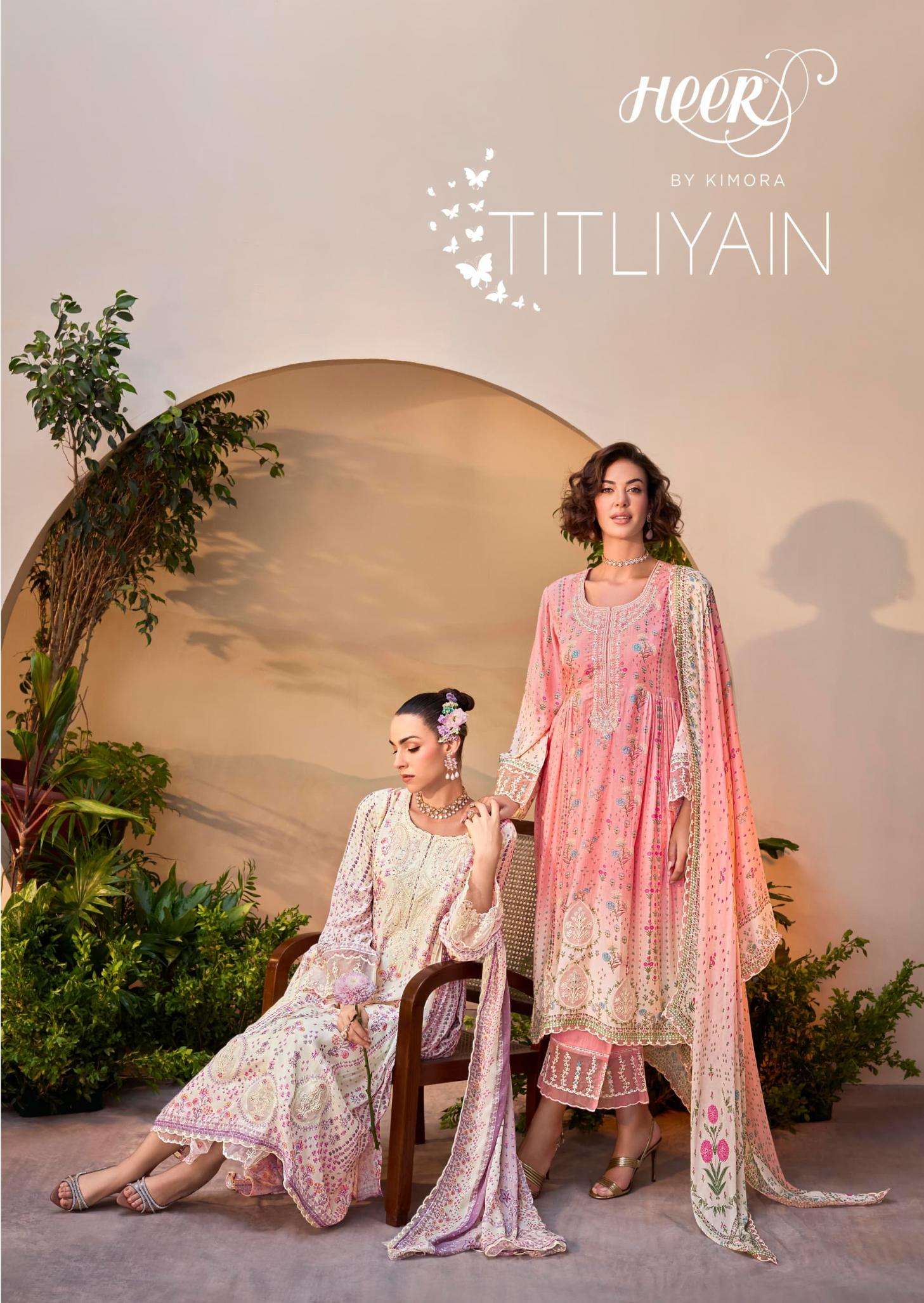 heer kimora titliyain vol 212 series 9681 to 9686 muslin unique salwar kameez in wholesale surat