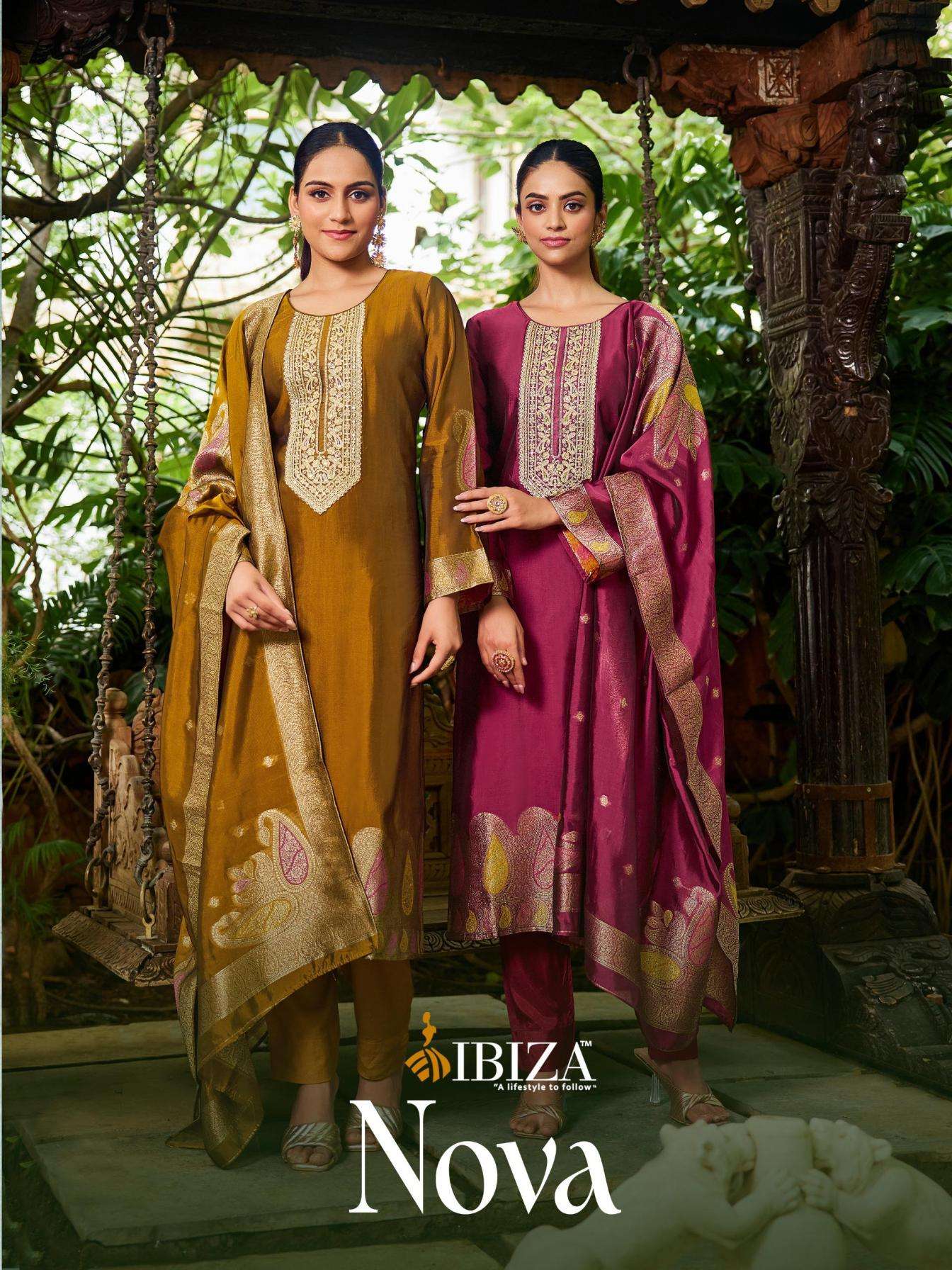 ibiza banglory nova series 16046 to 16049 silk jacquard shop trendy suit in wholesale surat