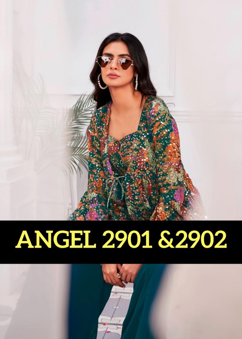 jivora angel 2901&2902 shimmer georgette readymade amazing top with plazzo in wholesale surat
