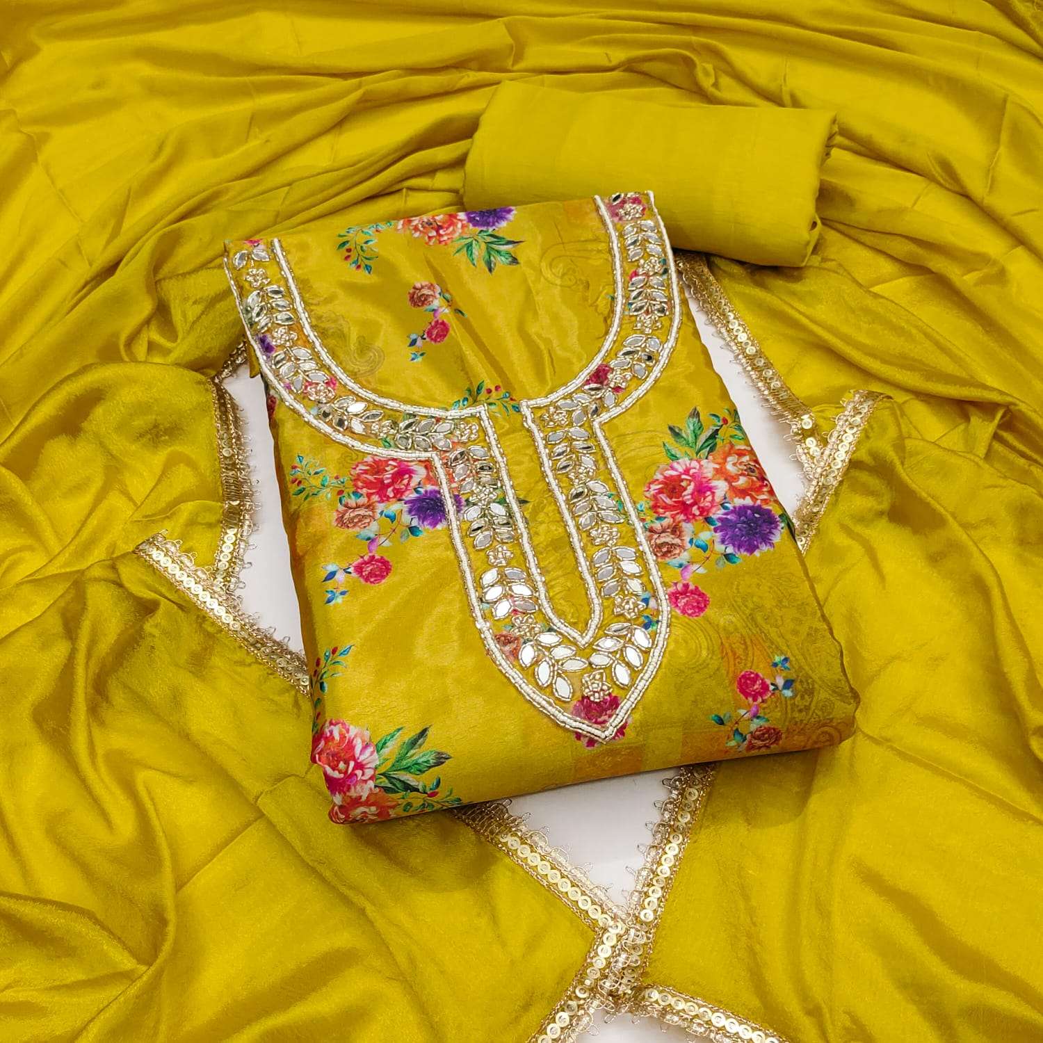 JIVORA CHINON SILK PRINT WITH HAND WORK SALWAR KAMEEZ IN WHOLESALE SURAT