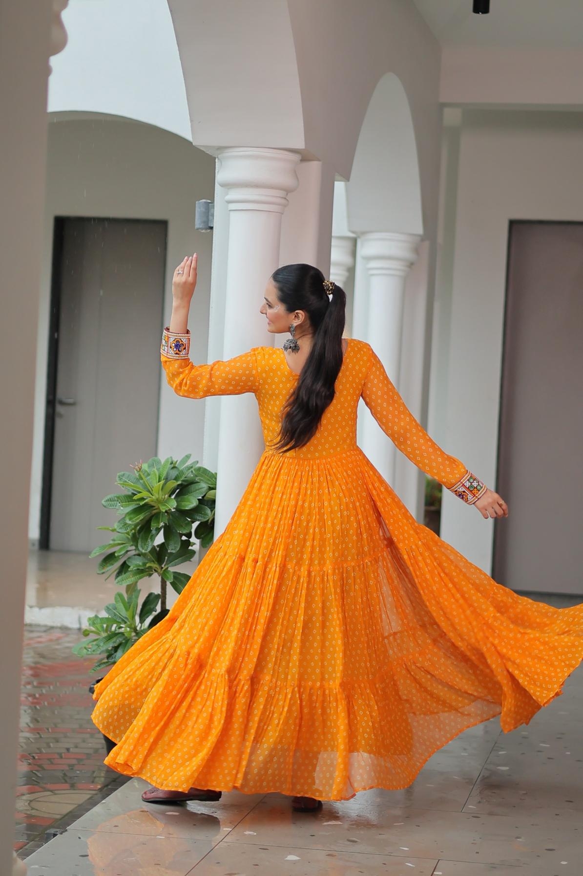ka 1180 navratri bandhani print faux georgette fully stitch gown for womens