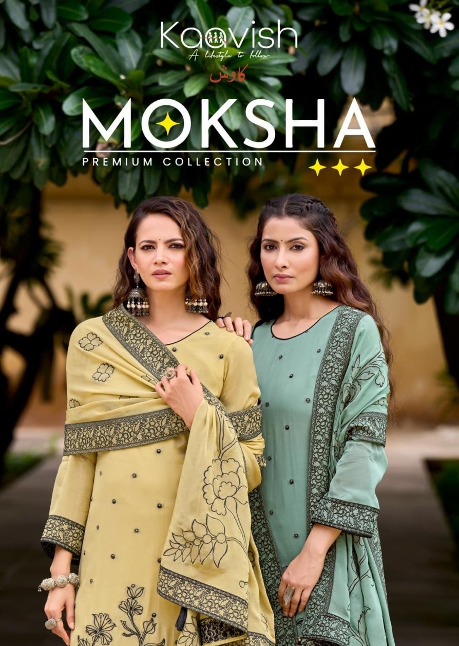 kaavish moksha series 1731 to 1734 muslin silk amazing handwork salwar kameez in wholesale surat